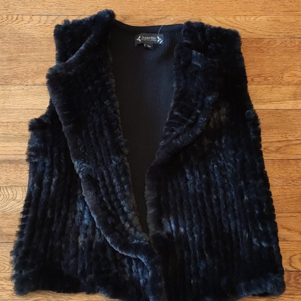 Nanette lepore black fur sleeveless vest size sm
